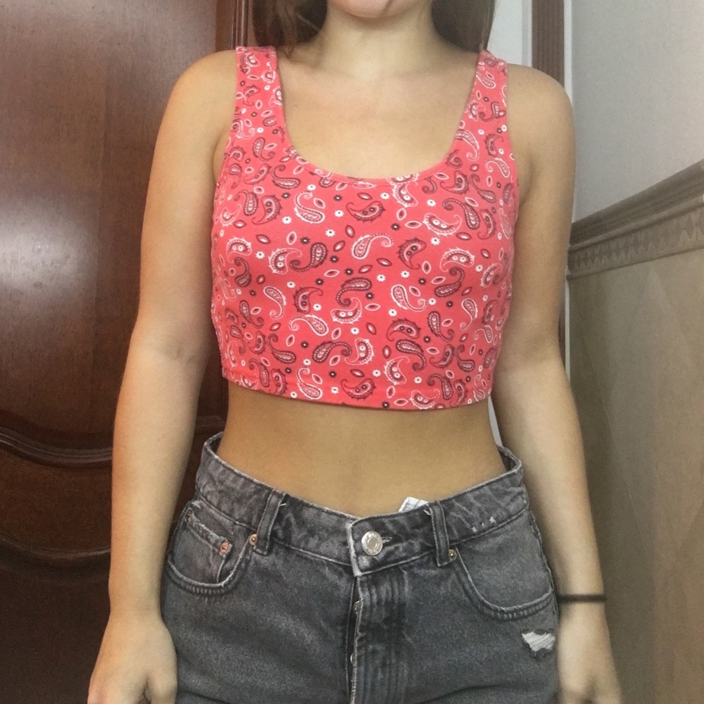 red paisley design crop top